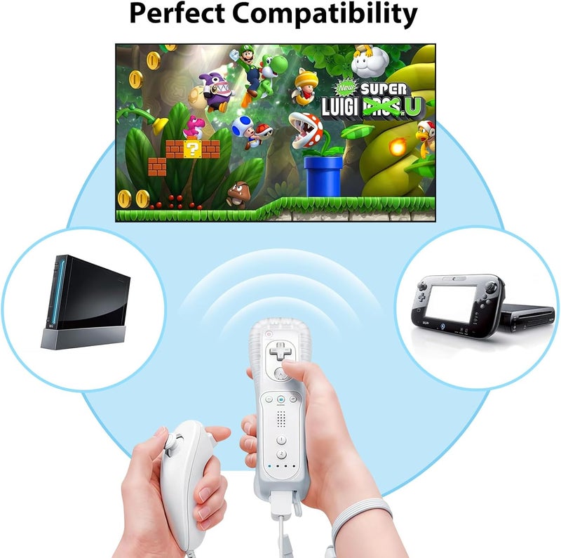 HZIME Replacement Remote Controller Compatible for Wii & Wii U, Built-in 2 in 1 Motion Plus with Silicon Case and Nunchuck (2 Pack White & Black) - Image 2